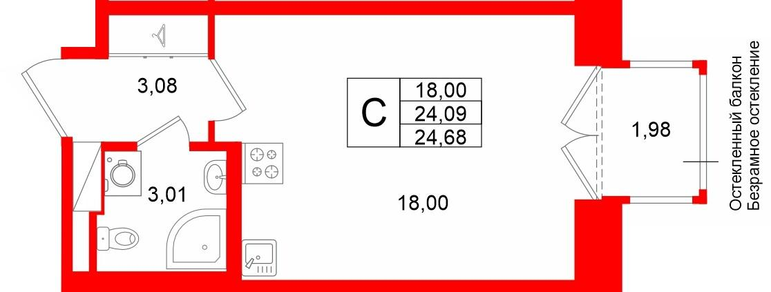 Студия 24 м2 в ЖК Аристократ корпус null этаж 4