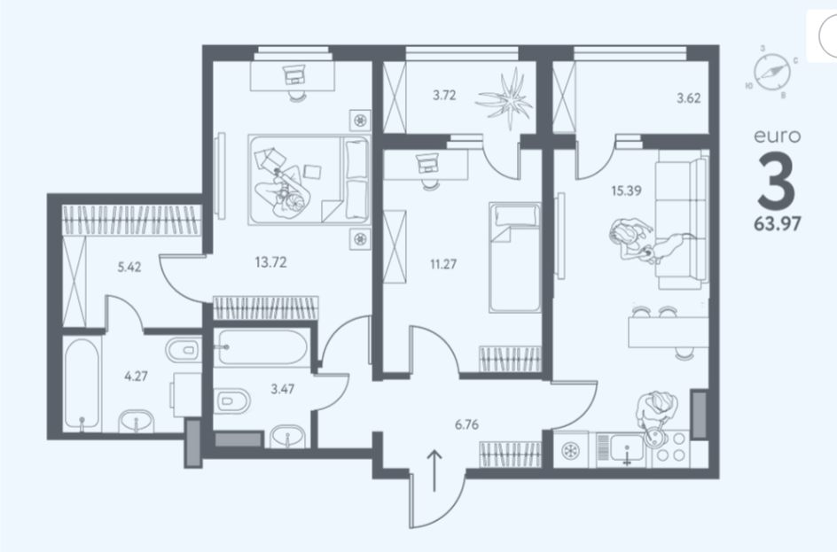2-комнатная 64 м2 в ЖК undefined корпус null этаж 10