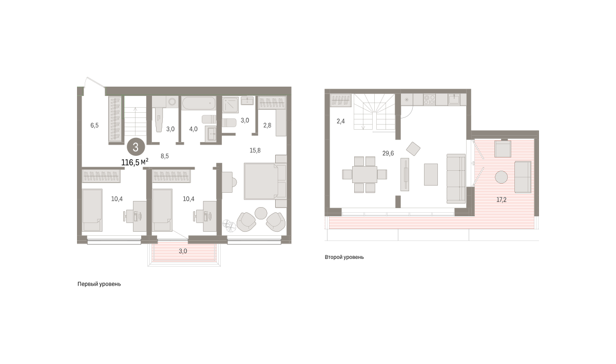 3-комнатная 116 м2 в ЖК Зарека корпус null этаж 5