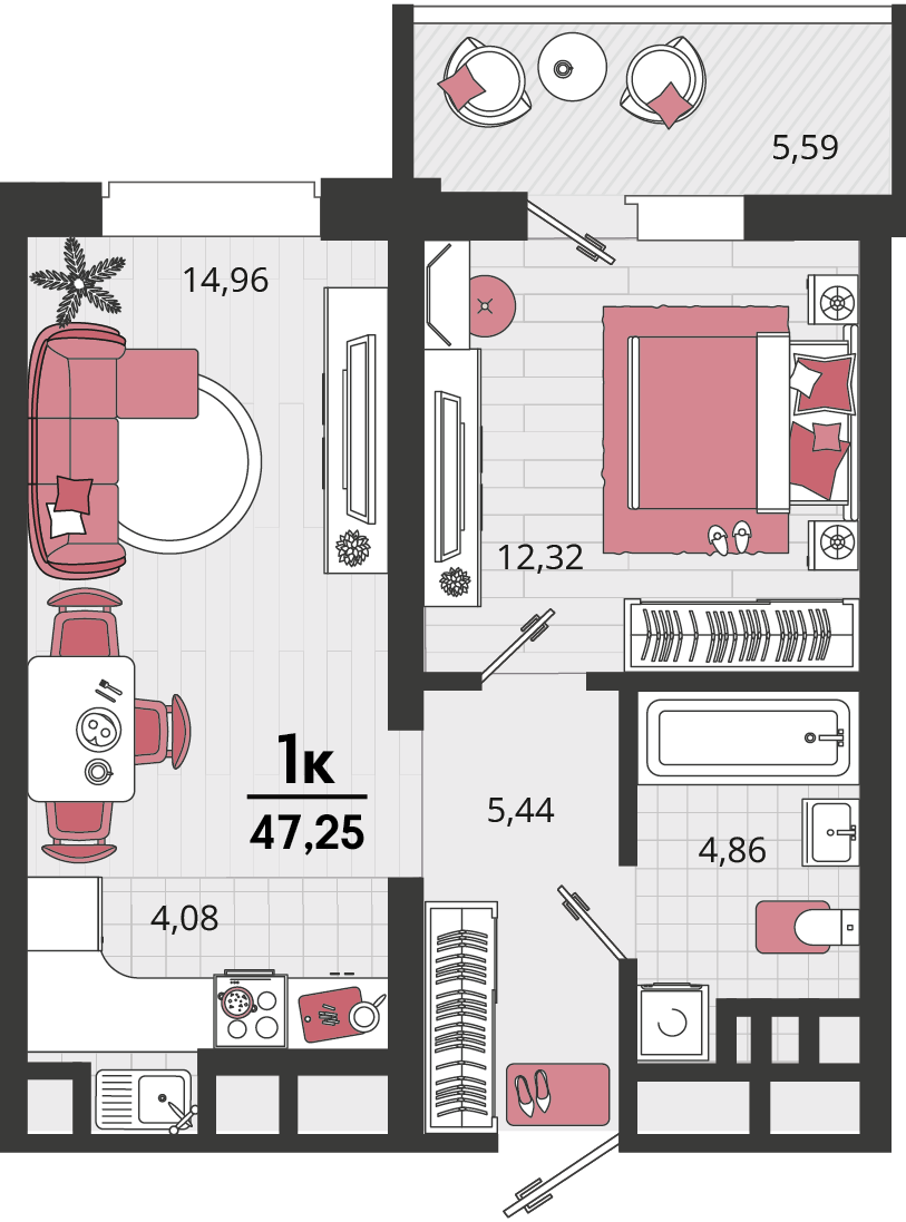 2-комнатная 47 м2 в ЖК Родные просторы корпус null этаж 10