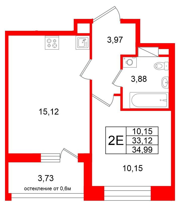 1-комнатная 33 м2 в ЖК Титул в Московском корпус null этаж 9