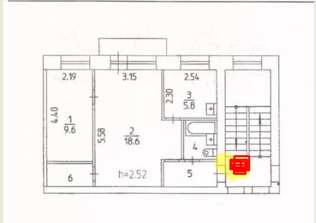 2-комнатная 42.6 м2 в ЖК undefined корпус null этаж 3