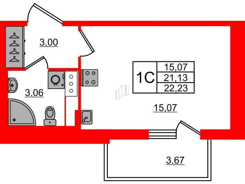 Студия 21 м2 в ЖК Астра Континенталь корпус null этаж 7