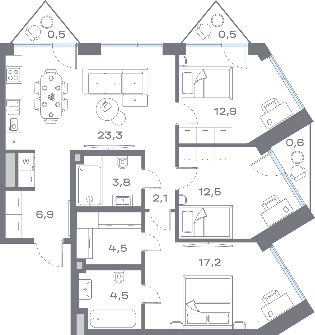 3-комнатная 89 м2 в ЖК Дом Горизонтов корпус null этаж 13