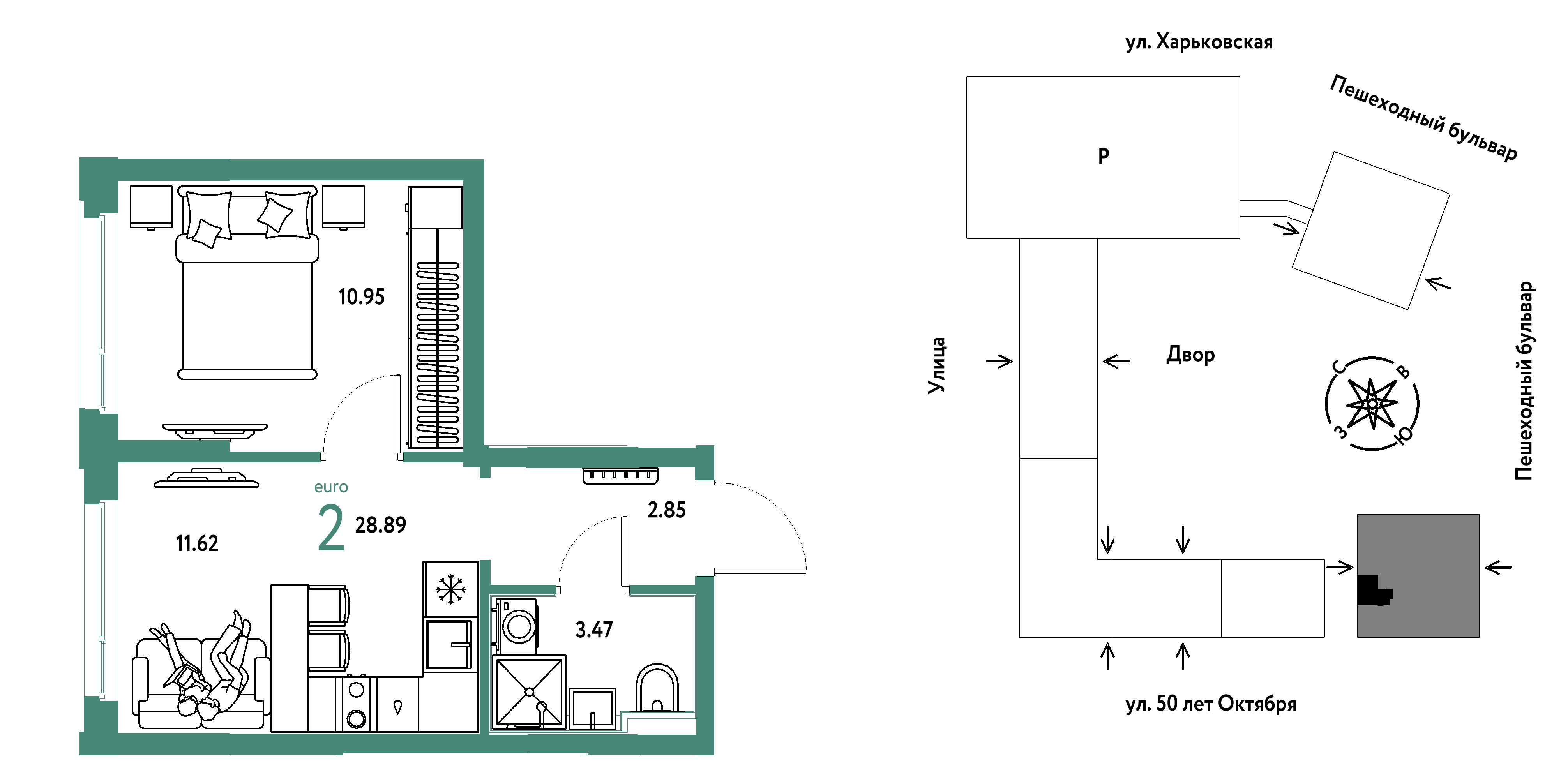 2-комнатная 28 м2 в ЖК Сердце Сибири корпус null этаж 16
