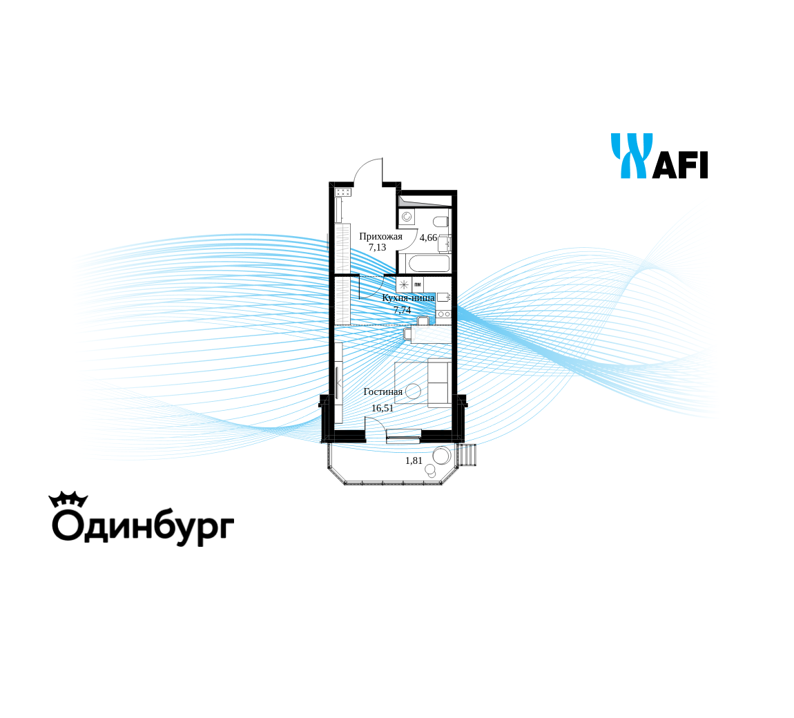 Студия 37 м2 в ЖК Одинбург корпус null этаж 13
