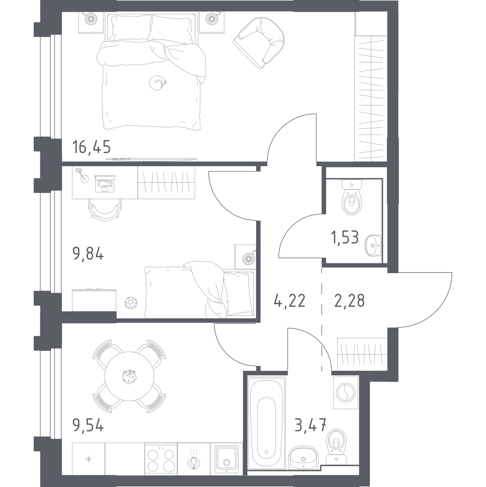 2-комнатная 47 м2 в ЖК Рябиновая Роща корпус null этаж 15