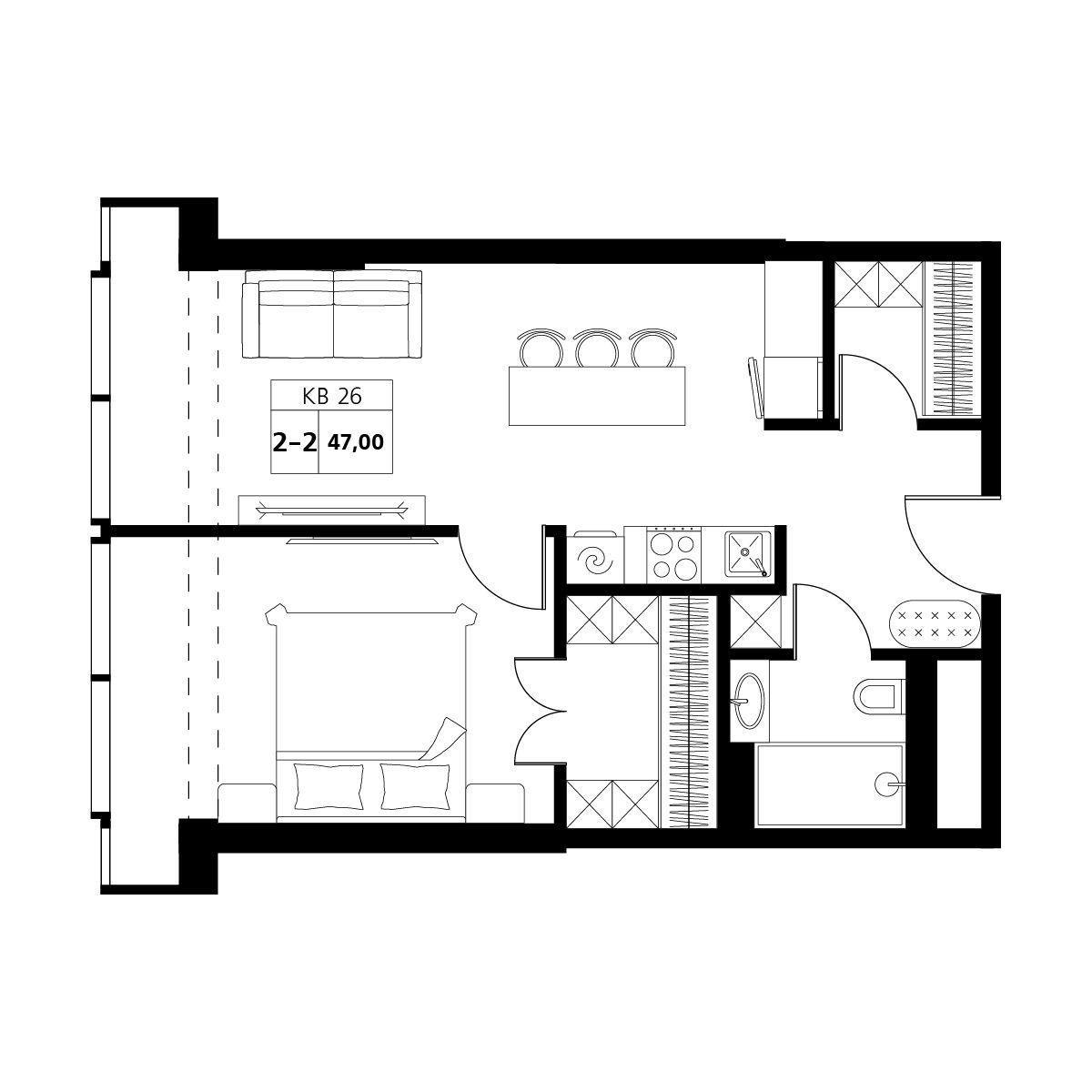 2-комнатная 47 м2 в ЖК Аксис Центр корпус null этаж 15