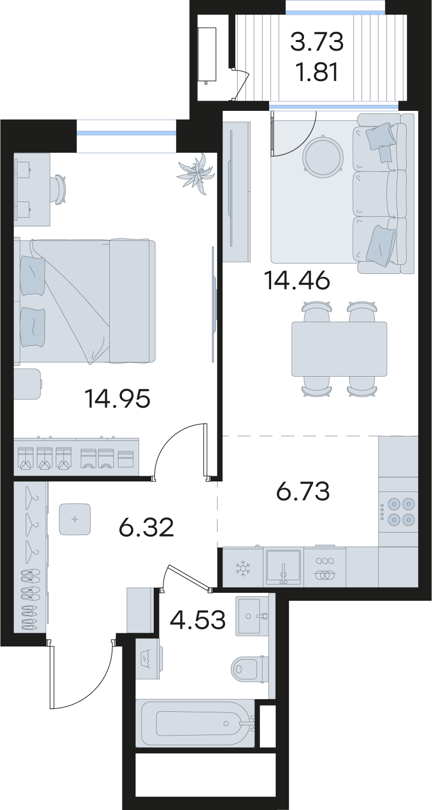 1-комнатная 48 м2 в ЖК GloraX Premium Черниговская корпус null этаж 13