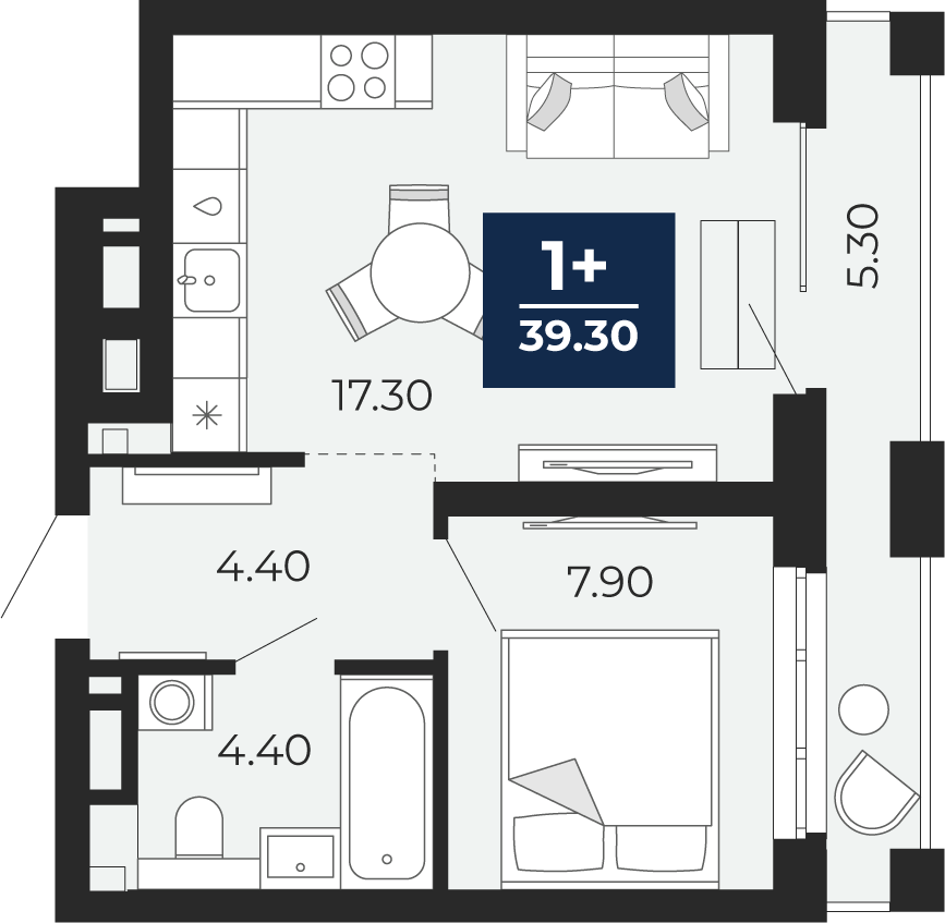 1-комнатная 34 м2 в ЖК Айвазовский корпус null этаж 17