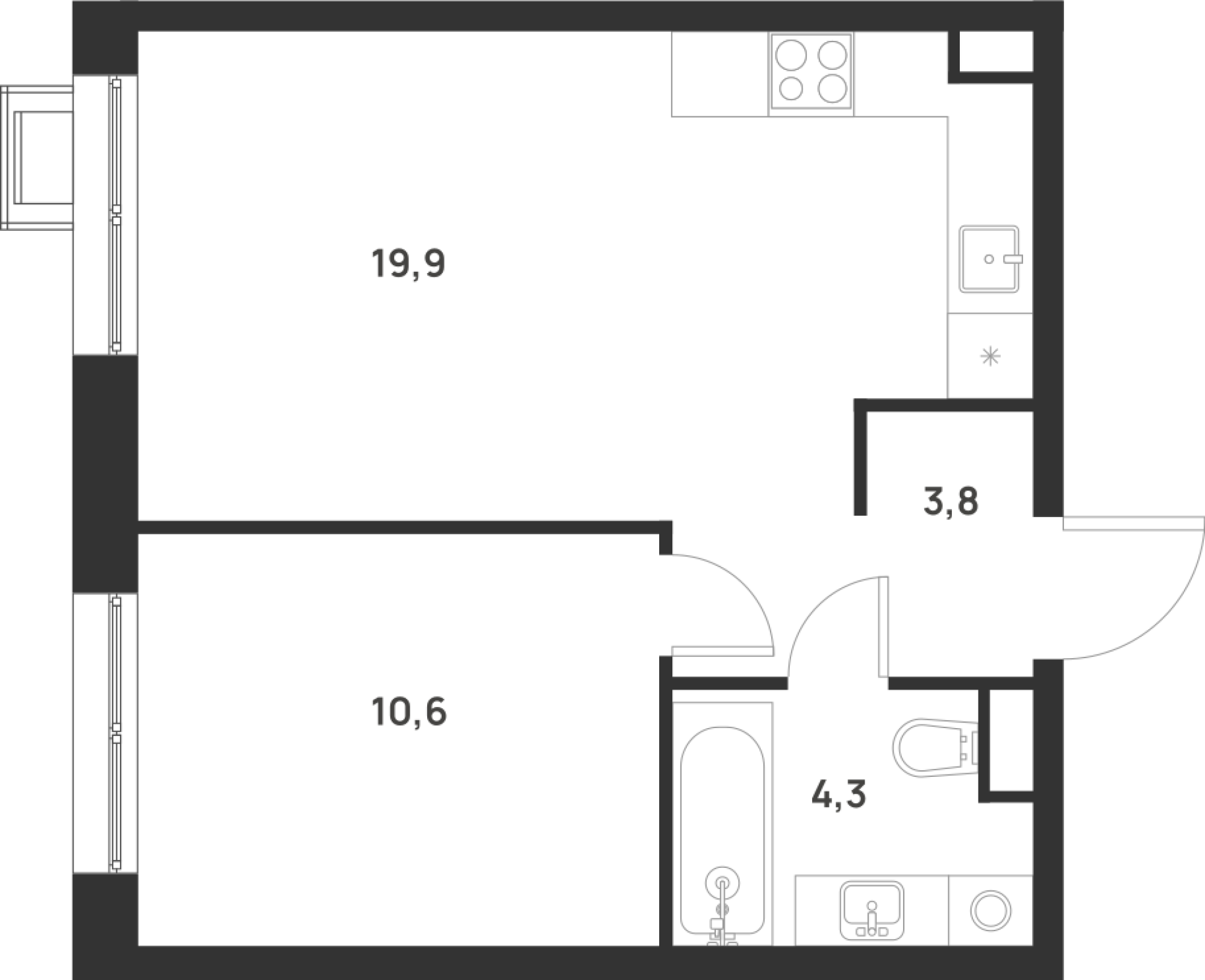 1-комнатная 38 м2 в ЖК Foreville корпус null этаж 2