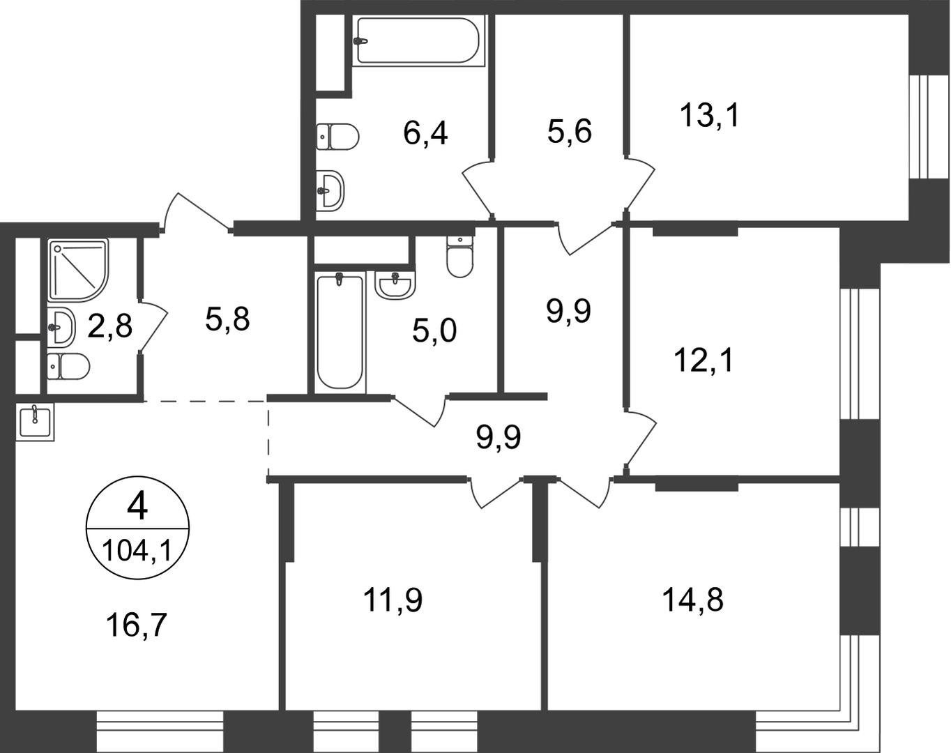 4-комнатная 104 м2 в ЖК Первый Московский корпус null этаж 21