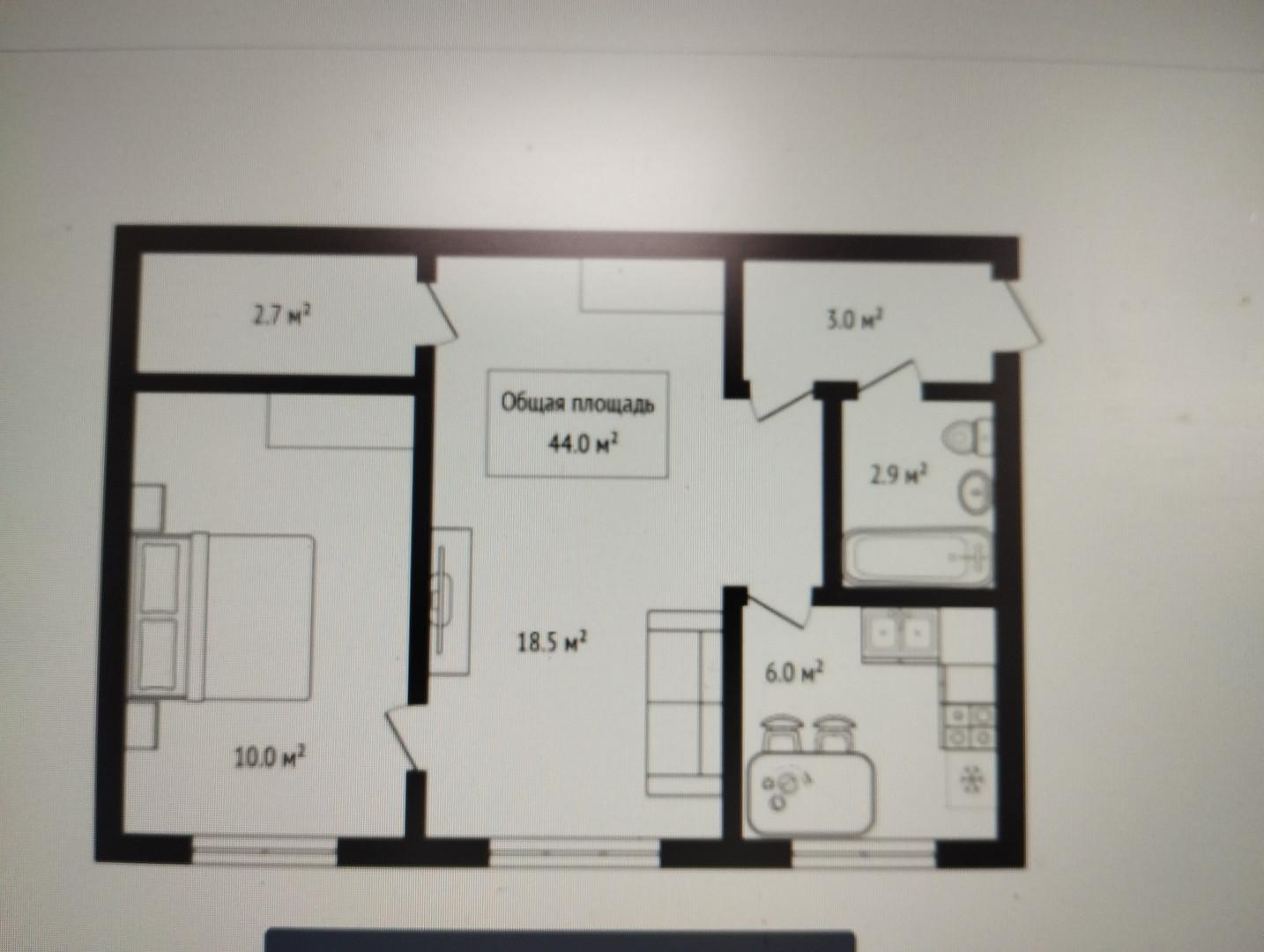 2-комнатная 44 м2 в ЖК undefined корпус null этаж 1