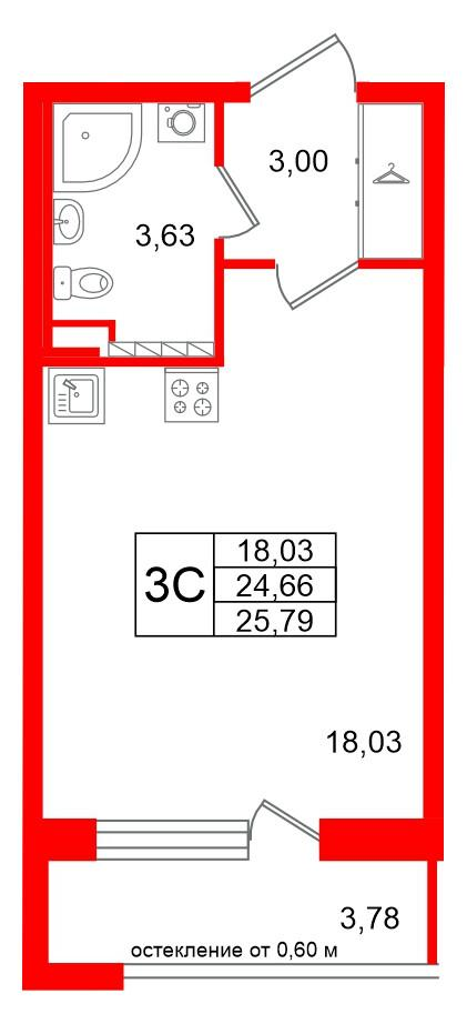 Студия 24 м2 в ЖК Univer City корпус null этаж 3