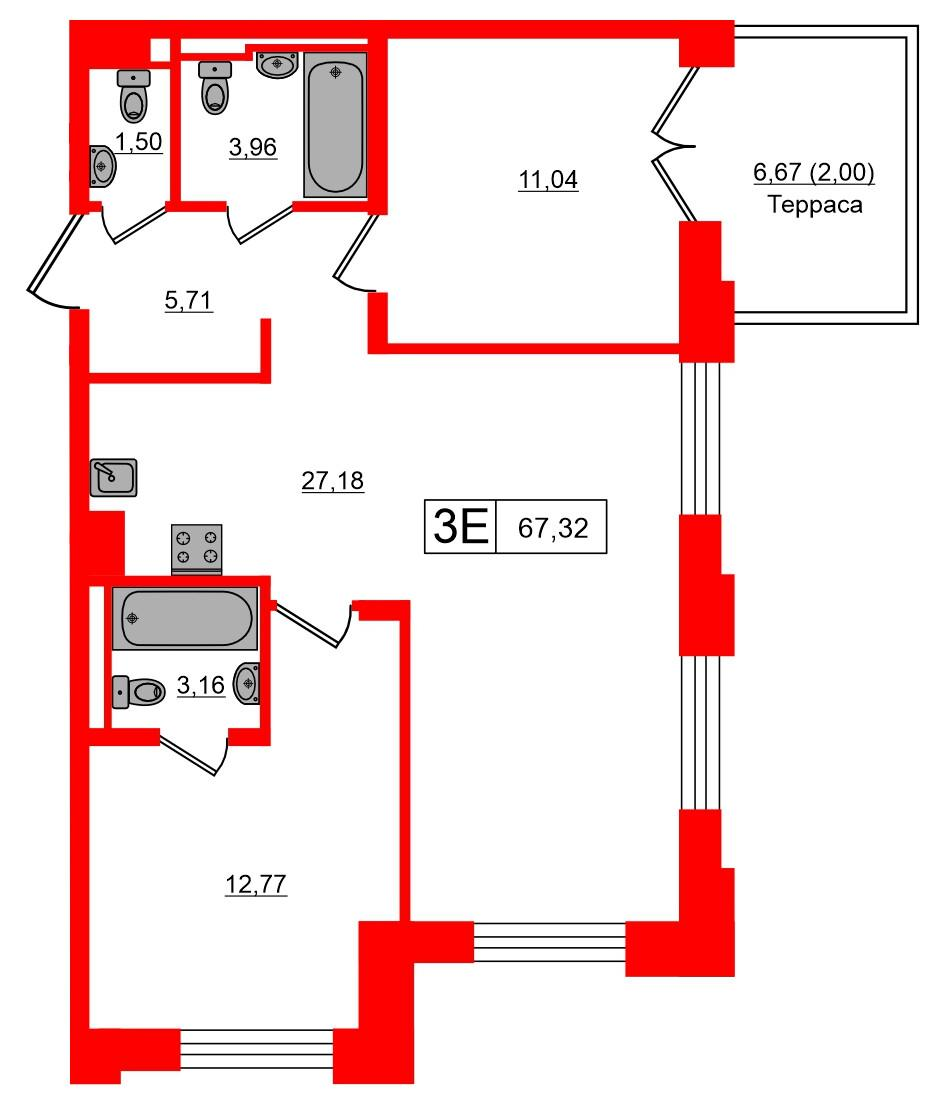 2-комнатная 67 м2 в ЖК Alpen корпус null этаж 6