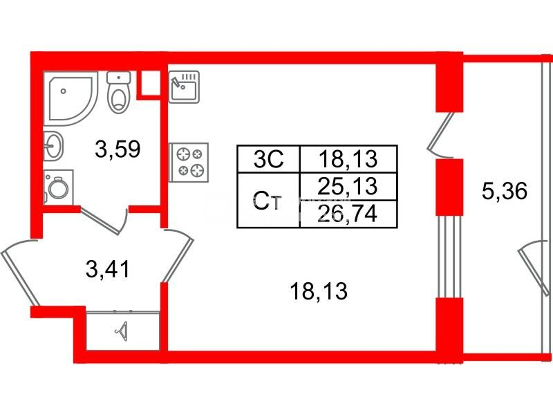 Студия 25 м2 в ЖК Парадный ансамбль корпус null этаж 1