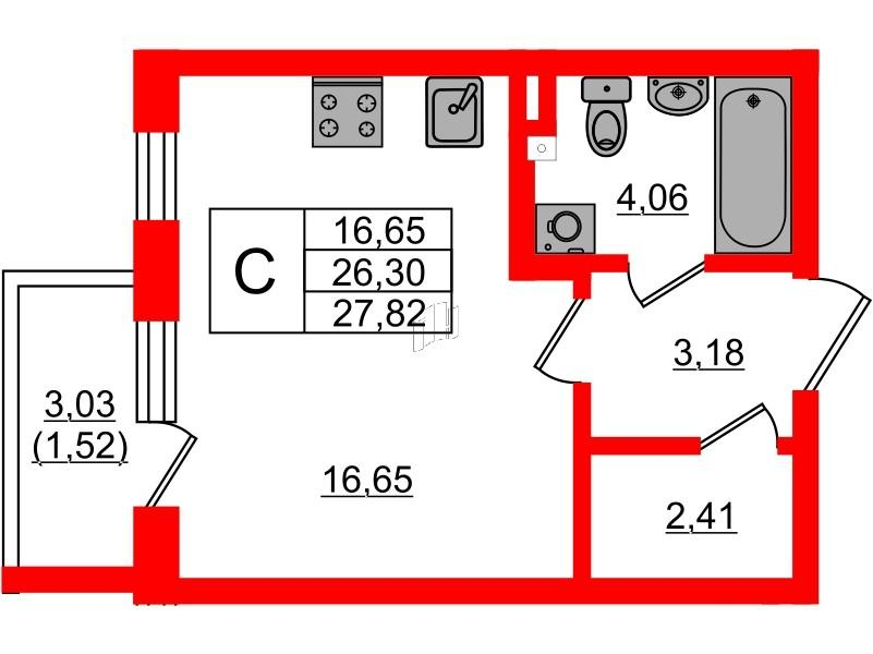 Студия 26 м2 в ЖК Золотые купола. Новая История корпус null этаж 3