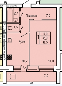 1-комнатная 42.7 м2 в ЖК undefined корпус null этаж 9