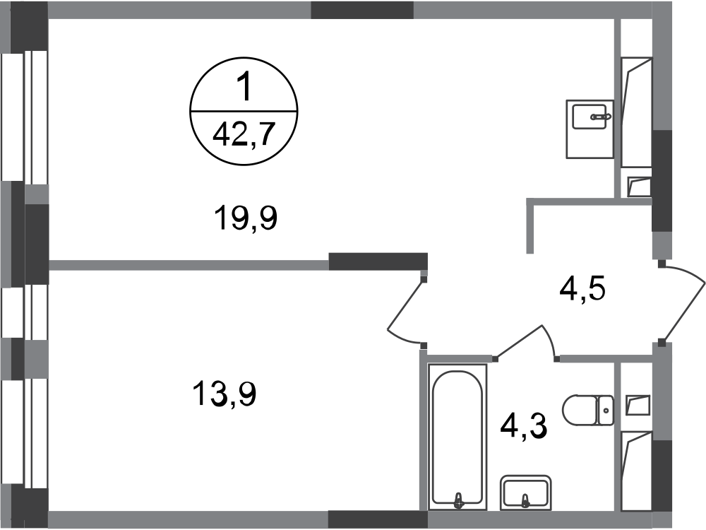 1-комнатная 42 м2 в ЖК Первый Московский корпус null этаж 10