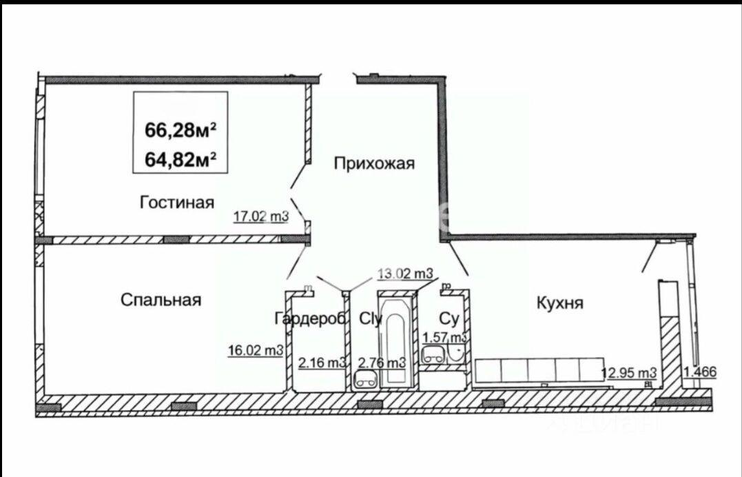2-комнатная 68.5 м2 в ЖК undefined корпус null этаж 7