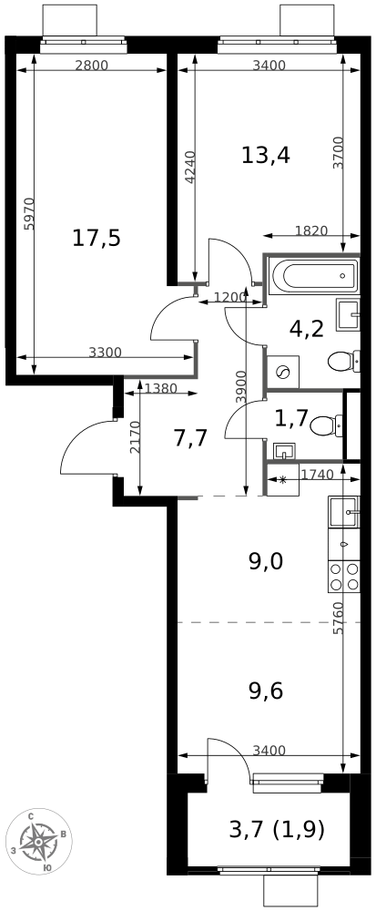 3-комнатная 65 м2 в ЖК 1-й Химкинский корпус null этаж 4