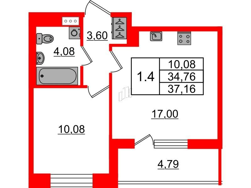 1-комнатная 34 м2 в ЖК Бионика Заповедная корпус null этаж 4