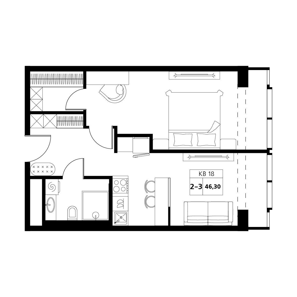 2-комнатная 46 м2 в ЖК Аксис Центр корпус null этаж 10