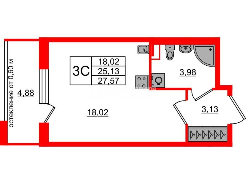 Студия 25 м2 в ЖК Univer City корпус null этаж 1