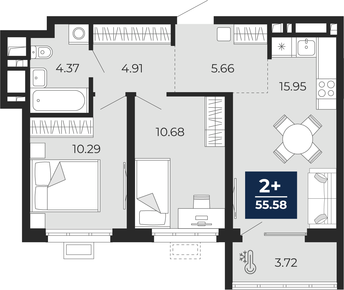 2-комнатная 51 м2 в ЖК Беринг корпус null этаж 10