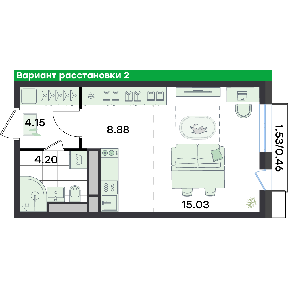 Студия 32 м2 в ЖК G3 Театральный корпус null этаж 2