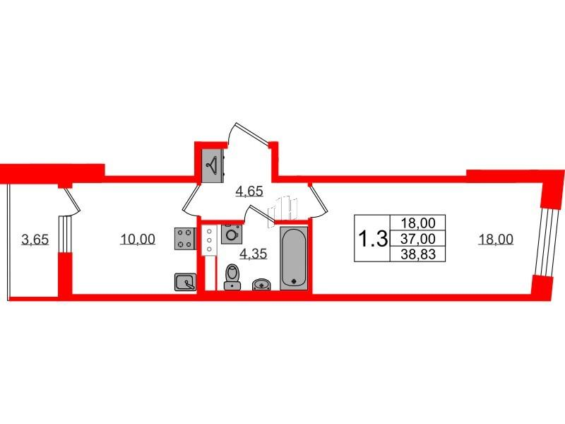 1-комнатная 37 м2 в ЖК Бионика Заповедная корпус null этаж 6