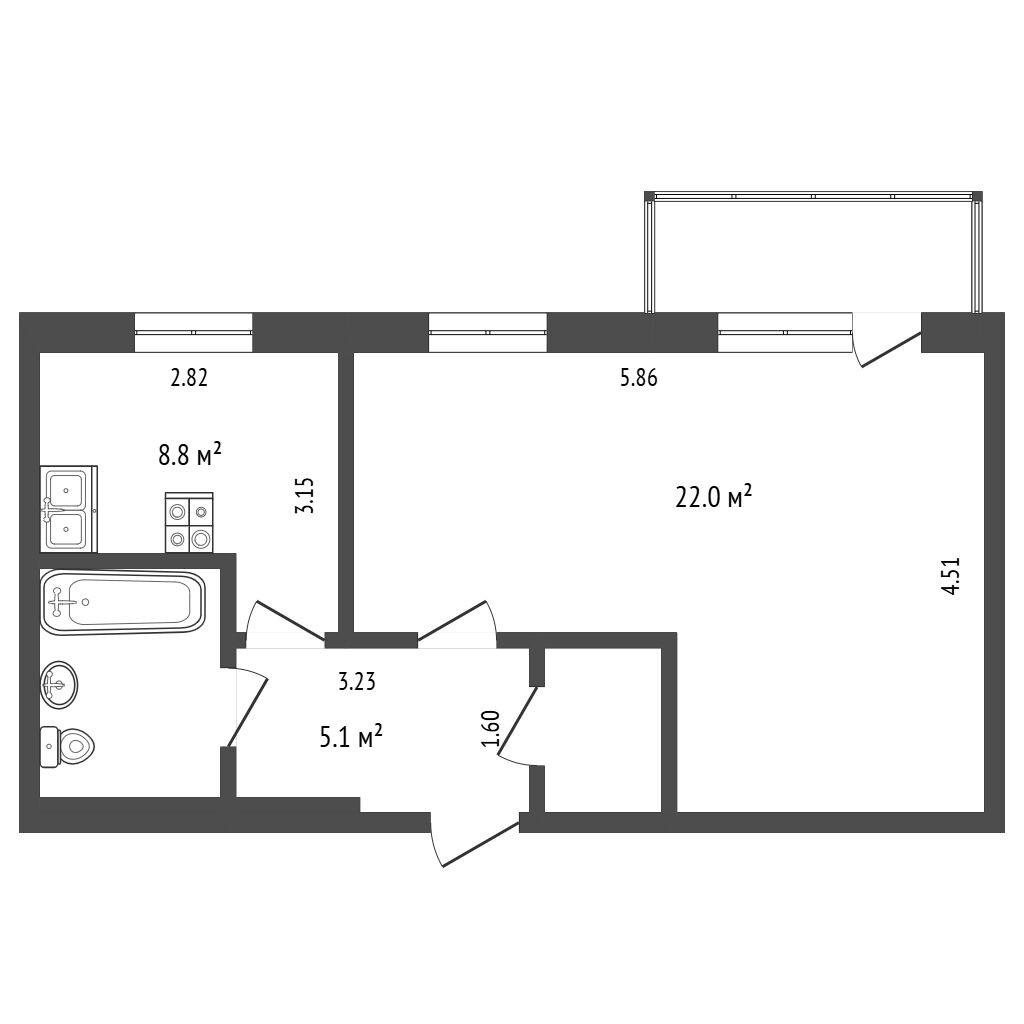 1-комнатная 38.1 м2 в ЖК undefined корпус null этаж 5