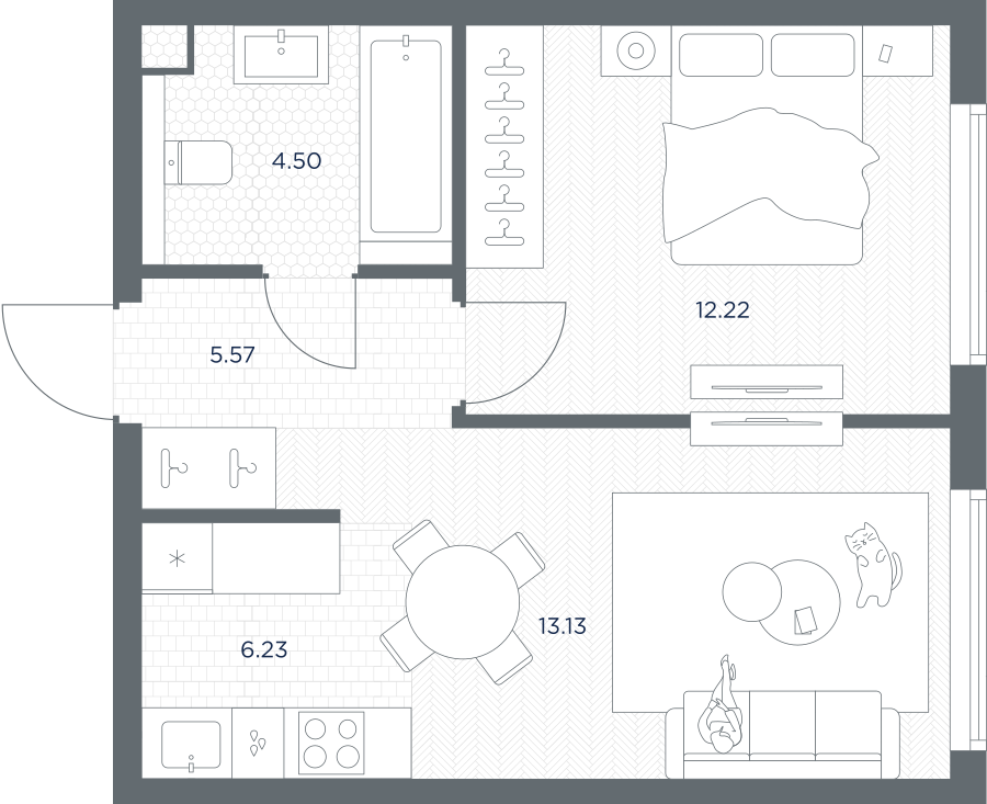1-комнатная 41 м2 в ЖК TATE корпус null этаж 44