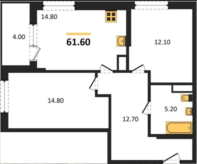 2-комнатная 61.6 м2 в ЖК undefined корпус null этаж 10