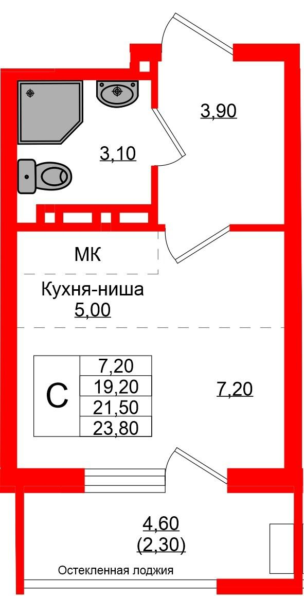 Студия 21 м2 в ЖК Кроны и Волны корпус null этаж 2