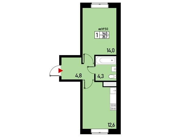 1-комнатная 35 м2 в ЖК Борисоглебское корпус null этаж 1