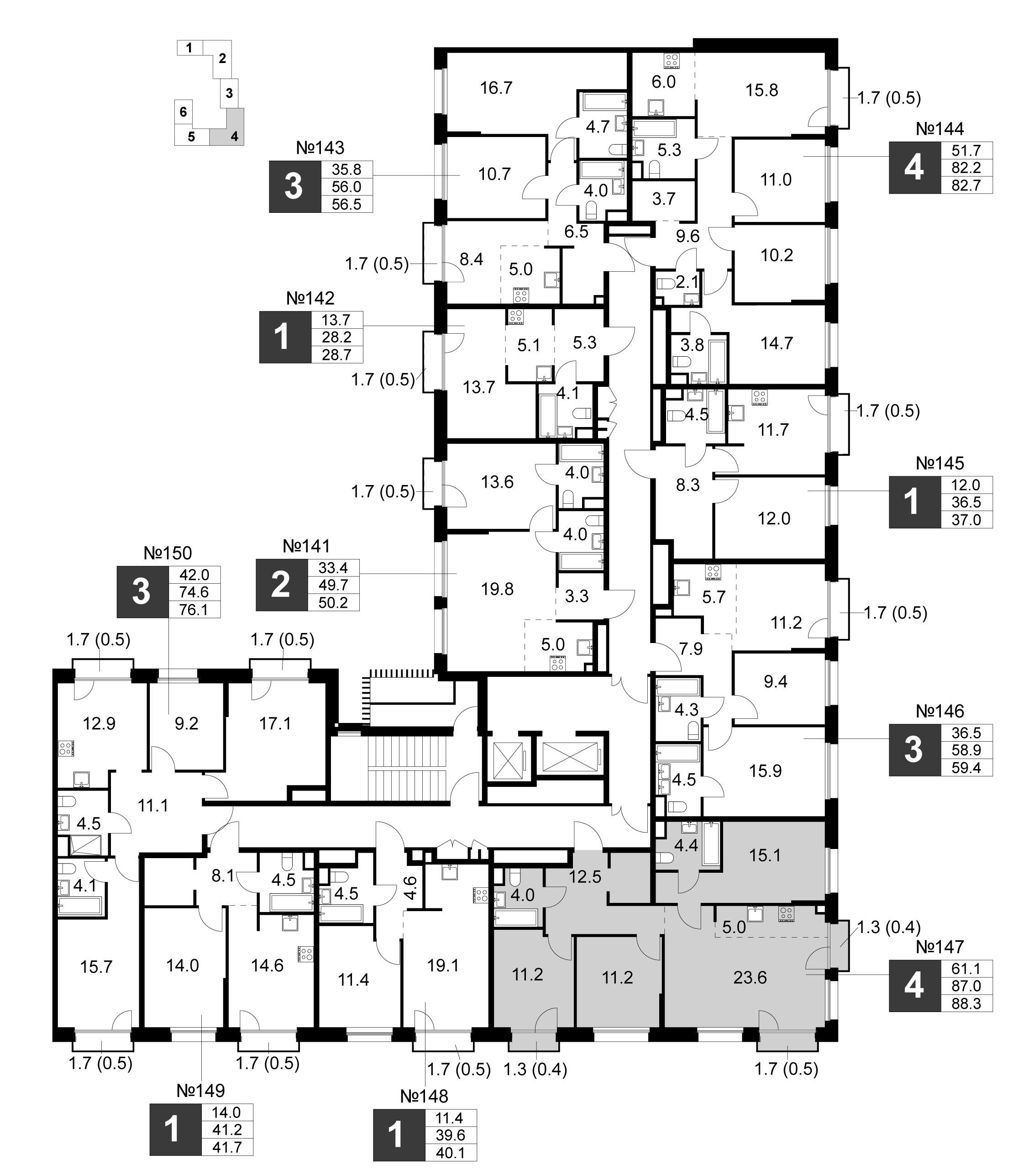 4-комнатная 88 м2 в ЖК Станиславский корпус null этаж 6