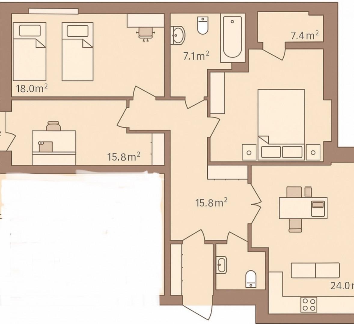 3-комнатная 104 м2 в ЖК undefined корпус null этаж 5