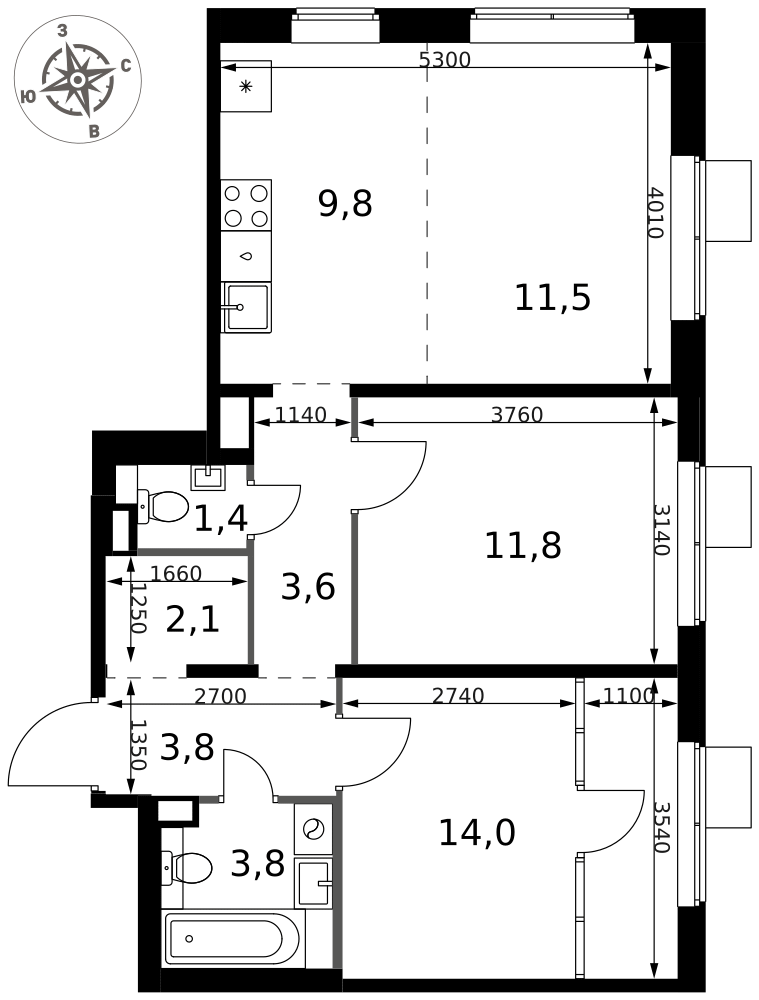 3-комнатная 61 м2 в ЖК 1-й Химкинский корпус null этаж 10