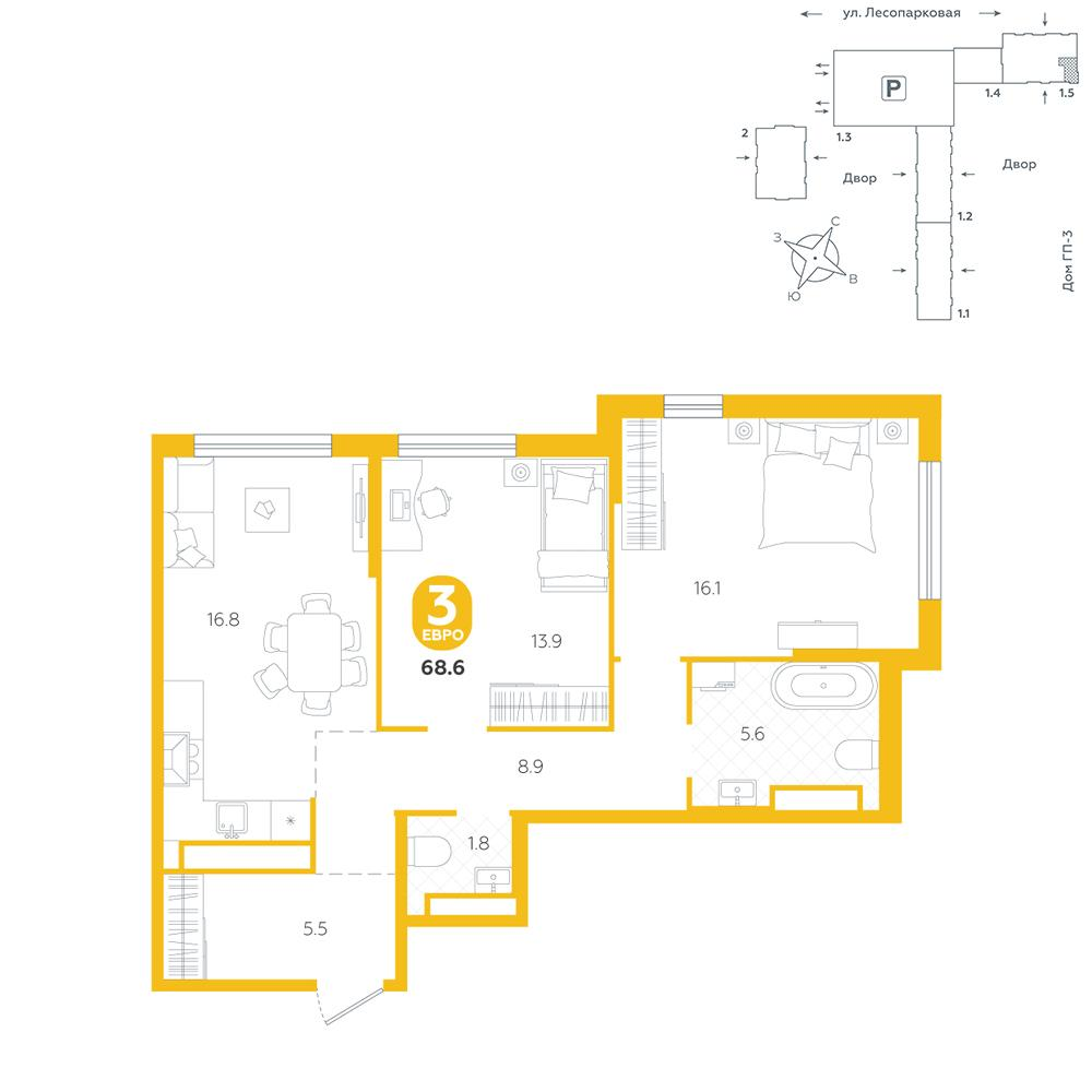 Студия 68 м2 в ЖК Чистые пруды корпус null этаж 12