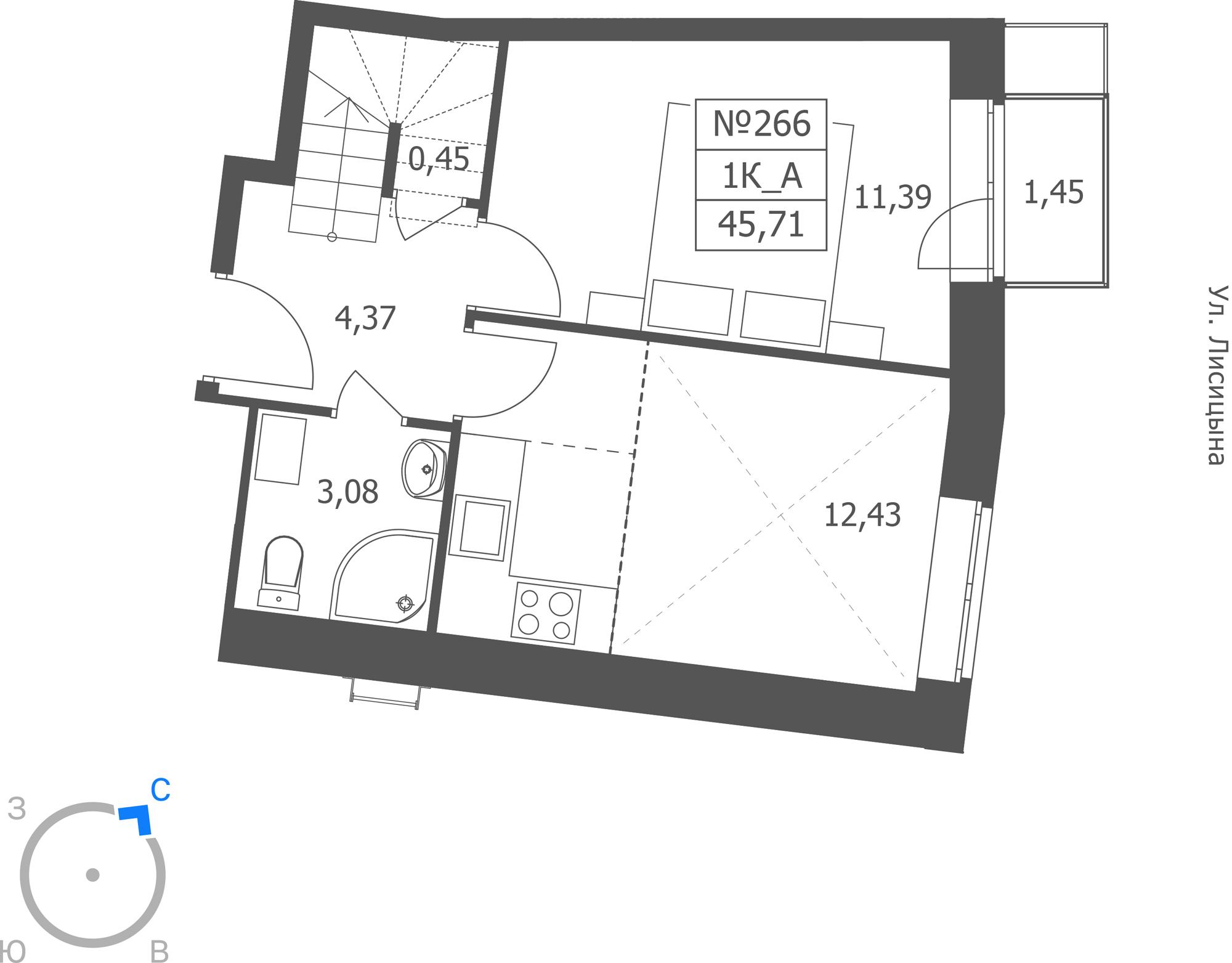 1-комнатная 45 м2 в ЖК ЭРА корпус null этаж 11