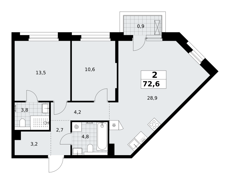 2-комнатная 72 м2 в ЖК Хольм корпус null этаж 8