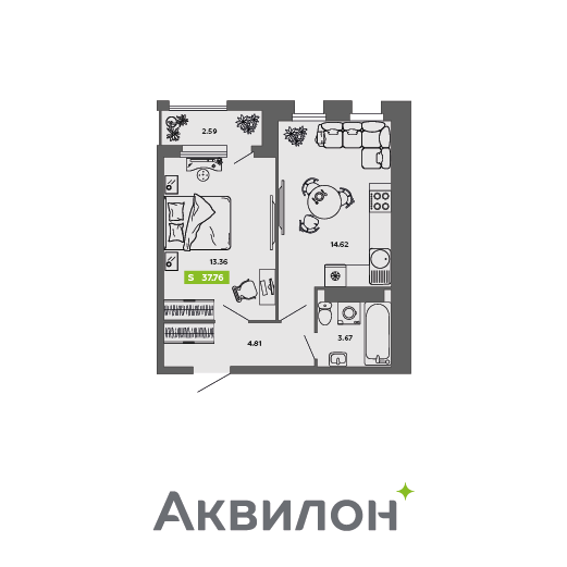 Студия 37 м2 в ЖК Аквилон CITY Towers корпус null этаж 9