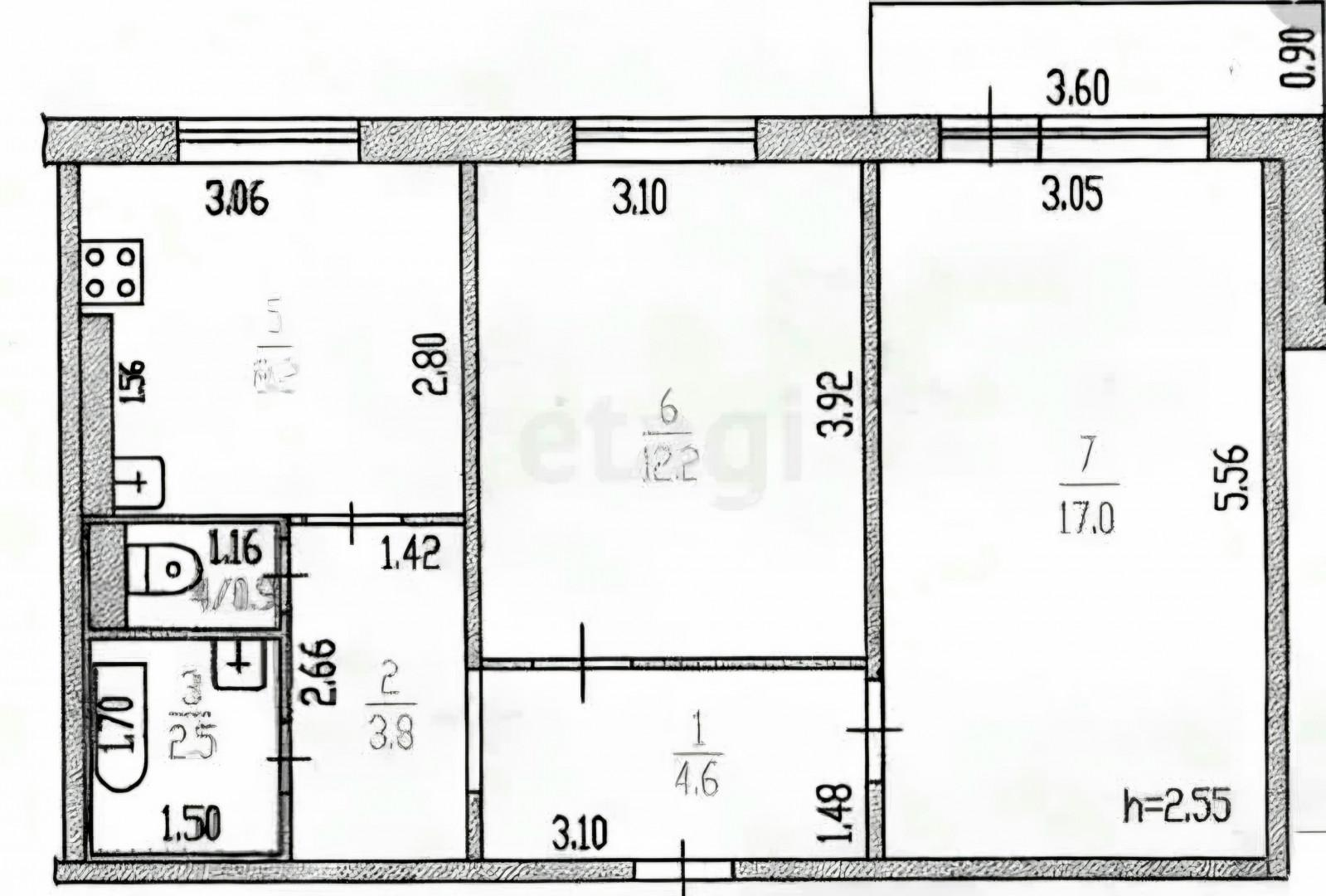 2-комнатная 44 м2 в ЖК undefined корпус null этаж 6