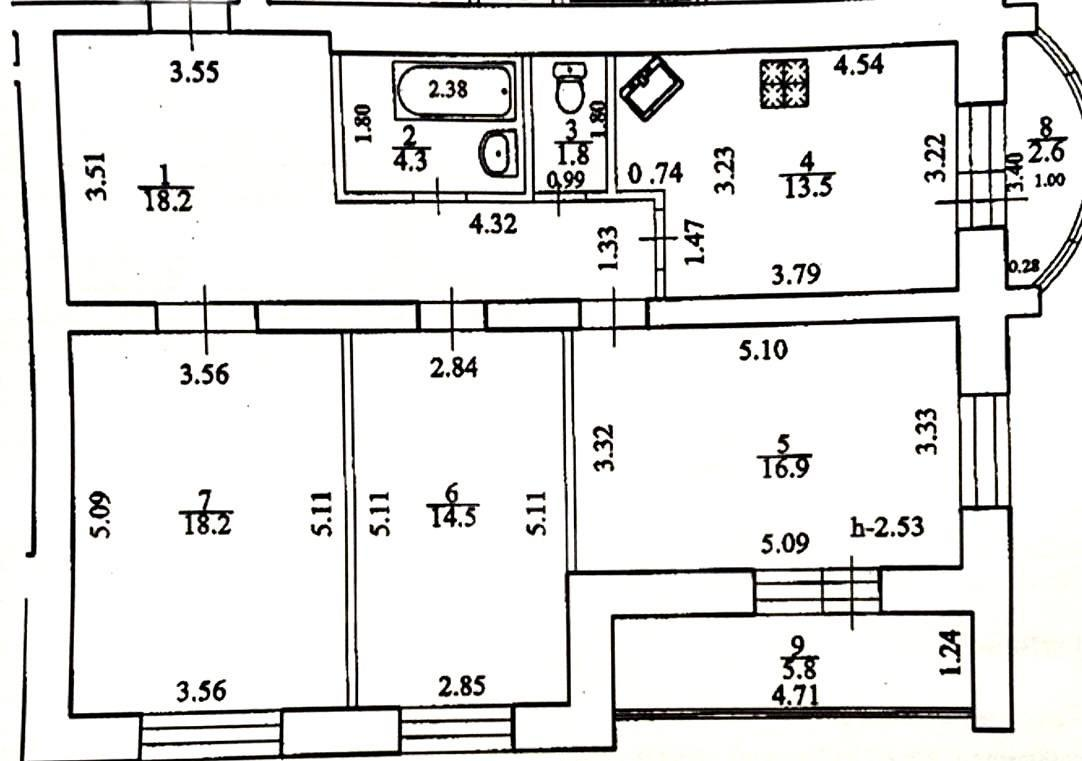3-комнатная 88.6 м2 в ЖК undefined корпус null этаж 9