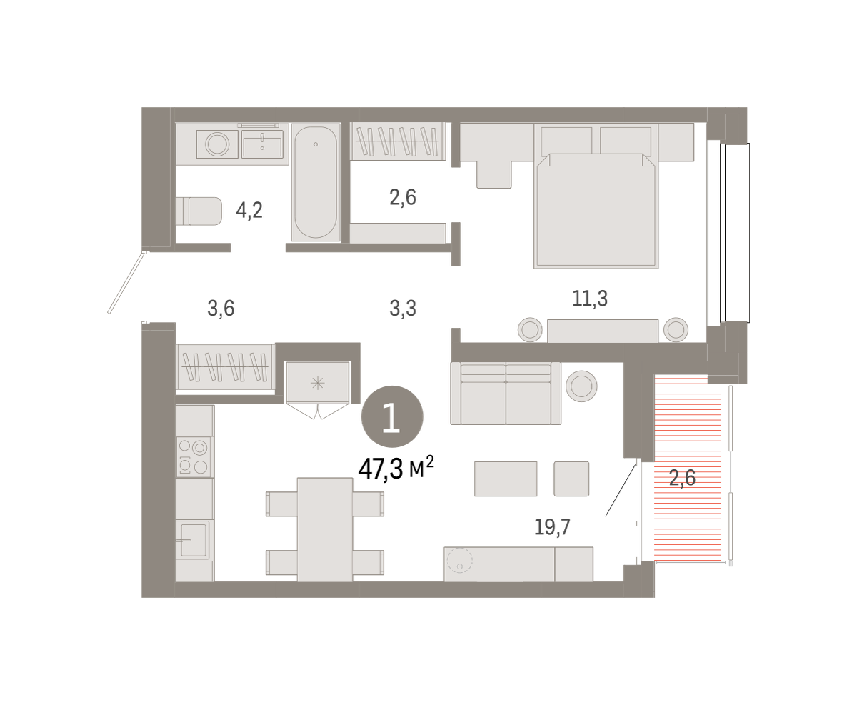 1-комнатная 47 м2 в ЖК Квартал Нефть корпус null этаж 13
