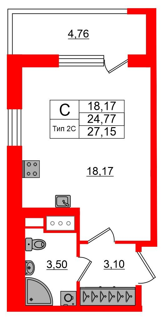 Студия 24 м2 в ЖК Setl Ривьера корпус null этаж 10