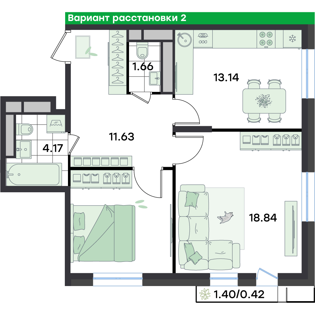 2-комнатная 60 м2 в ЖК G3 Театральный корпус null этаж 4