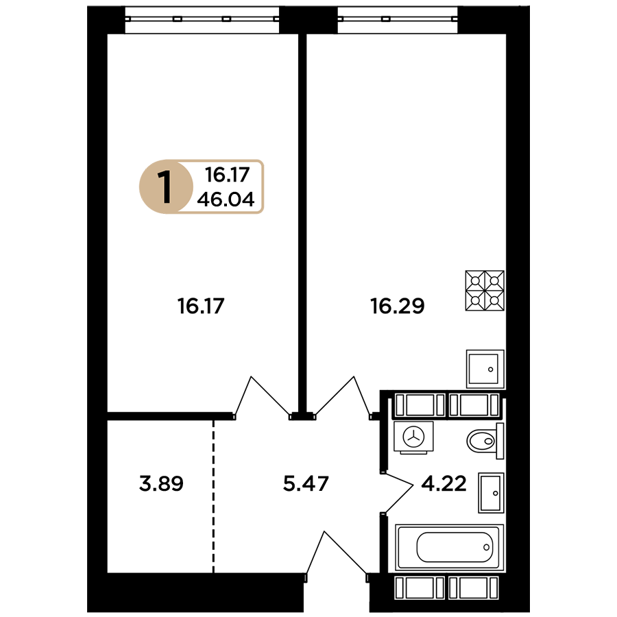 1-комнатная 45 м2 в ЖК Легенда корпус null этаж 14