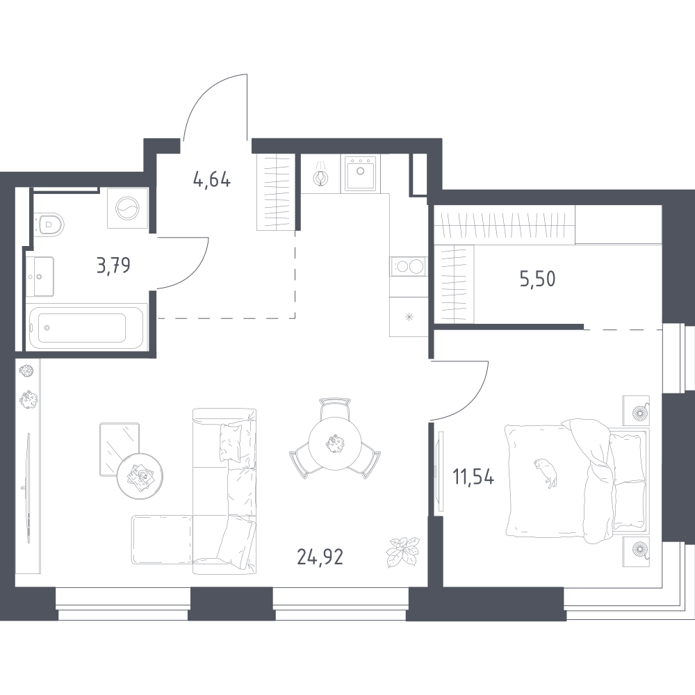 1-комнатная 50 м2 в ЖК Литературный Квартал корпус null этаж 15